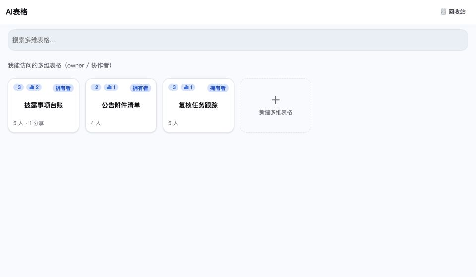 当前 AI 表格 FP 界面，展示 dummy 披露事项台账